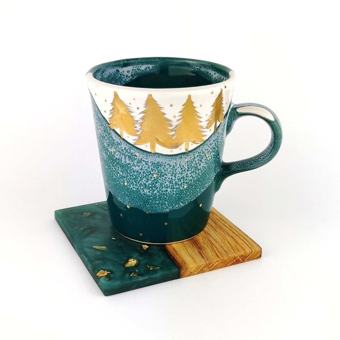 Gold Forest Petite Mugs With Coasters - Ceramic Connoisseur