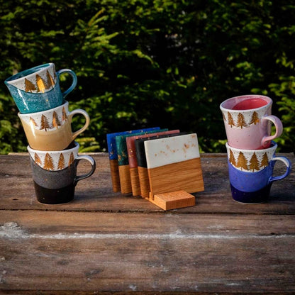 Gold Forest Petite Mugs With Coasters - Ceramic Connoisseur