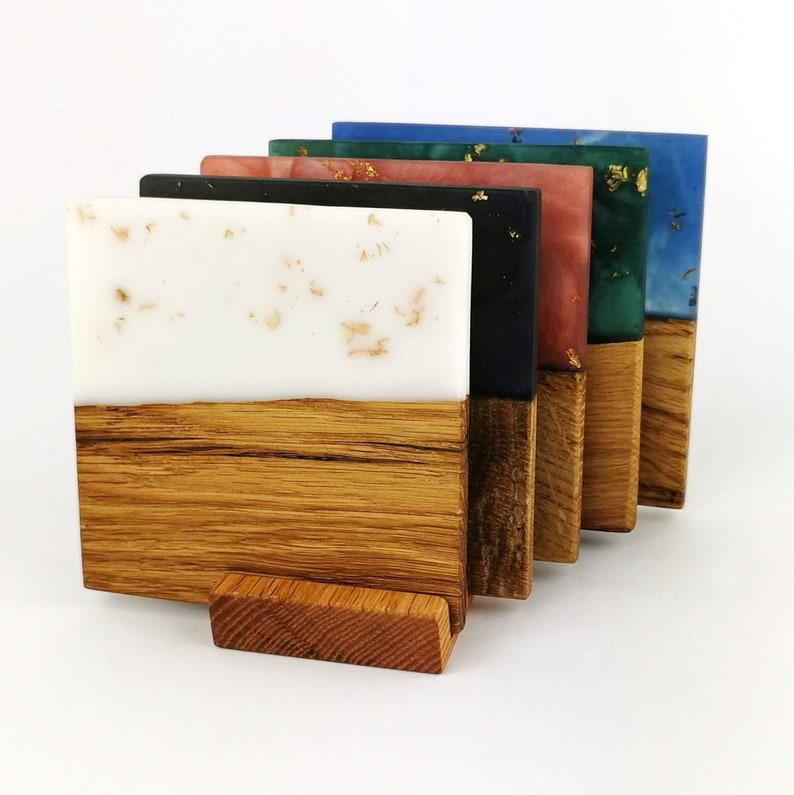 Create Your Own Set of River Colorfull Resin & Wood Square Coasters  Untersetzer Handmade Epoxy Christmas Home Gift Coffee Mug Pads 