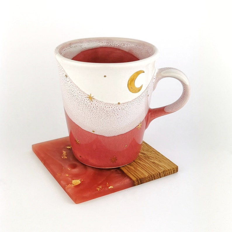 Gold Moon With Stars Petite Mugs With Coasters - Ceramic Connoisseur