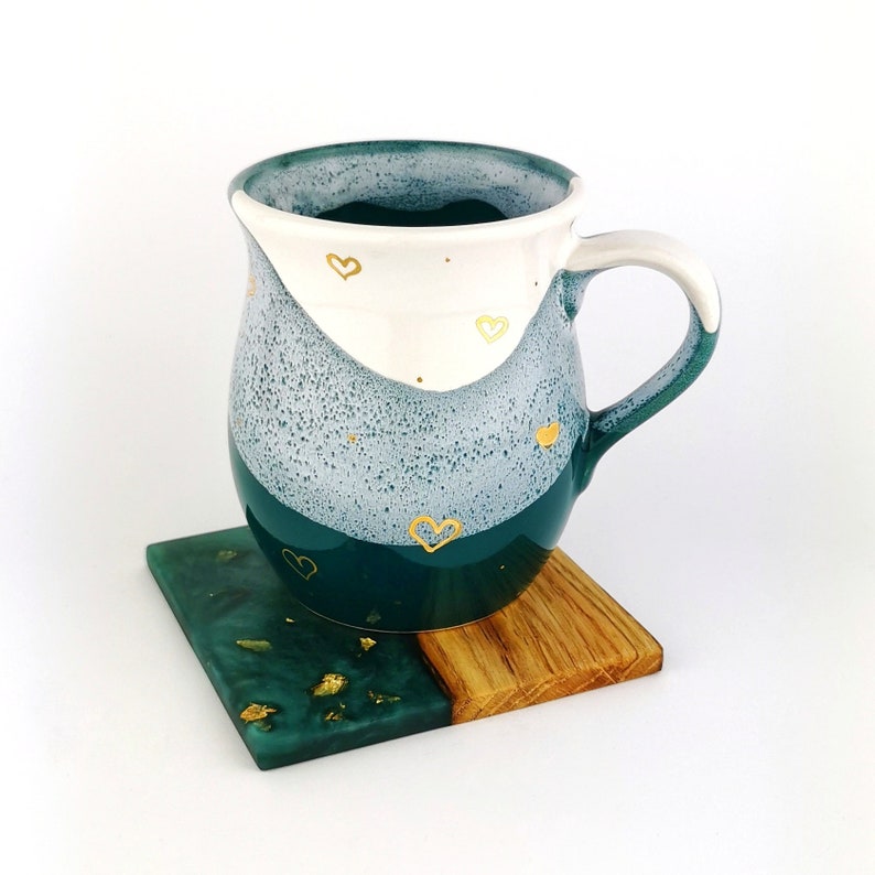 Gold Hearts Belly Mugs With Coasters - Ceramic Connoisseur