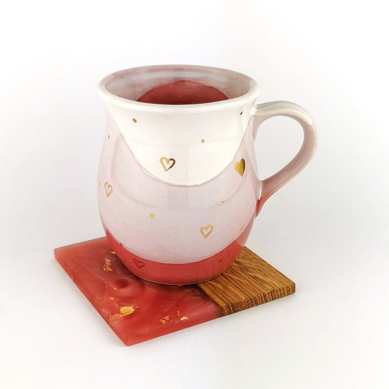 Gold Hearts Belly Mugs With Coasters - Ceramic Connoisseur