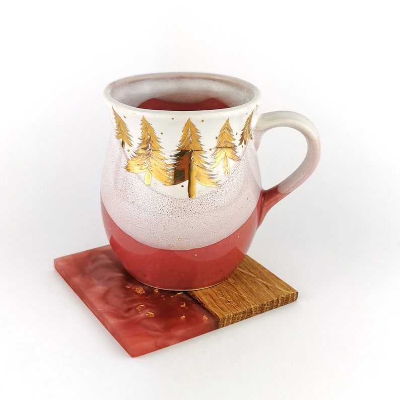 Gold Forest Belly Mugs With Coasters - Ceramic Connoisseur