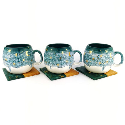 Green Barrel Mugs With Coasters - Ceramic Connoisseur