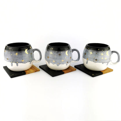 Black Barrel Mugs With Coasters - Ceramic Connoisseur