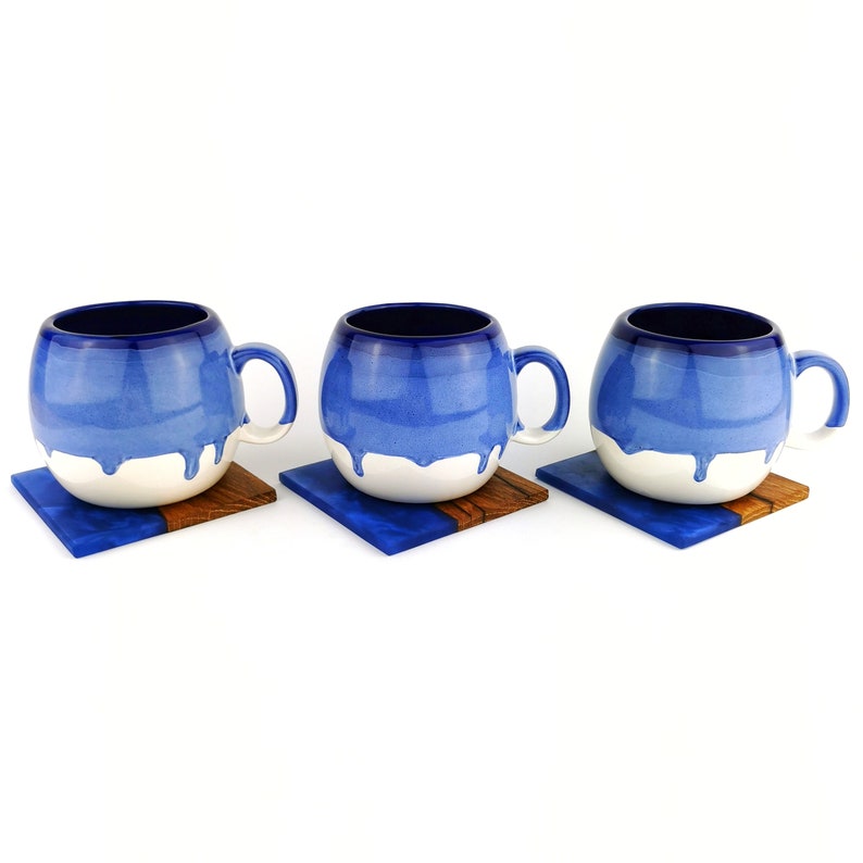 Blue Barrel Mugs With Coasters - Ceramic Connoisseur