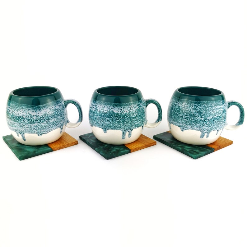 Green Barrel Mugs With Coasters - Ceramic Connoisseur