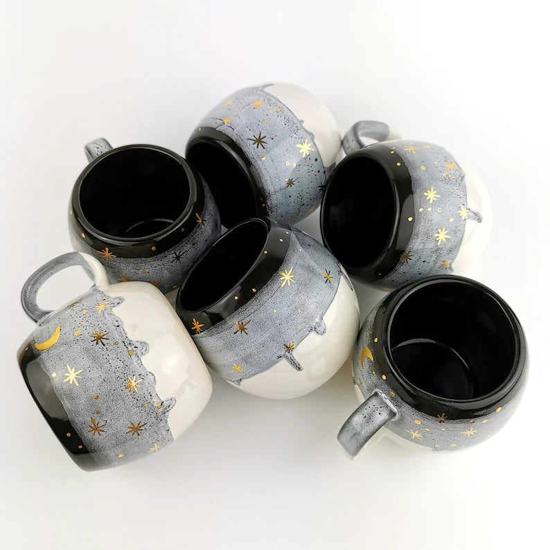 Black Barrel Mugs With Coasters - Ceramic Connoisseur