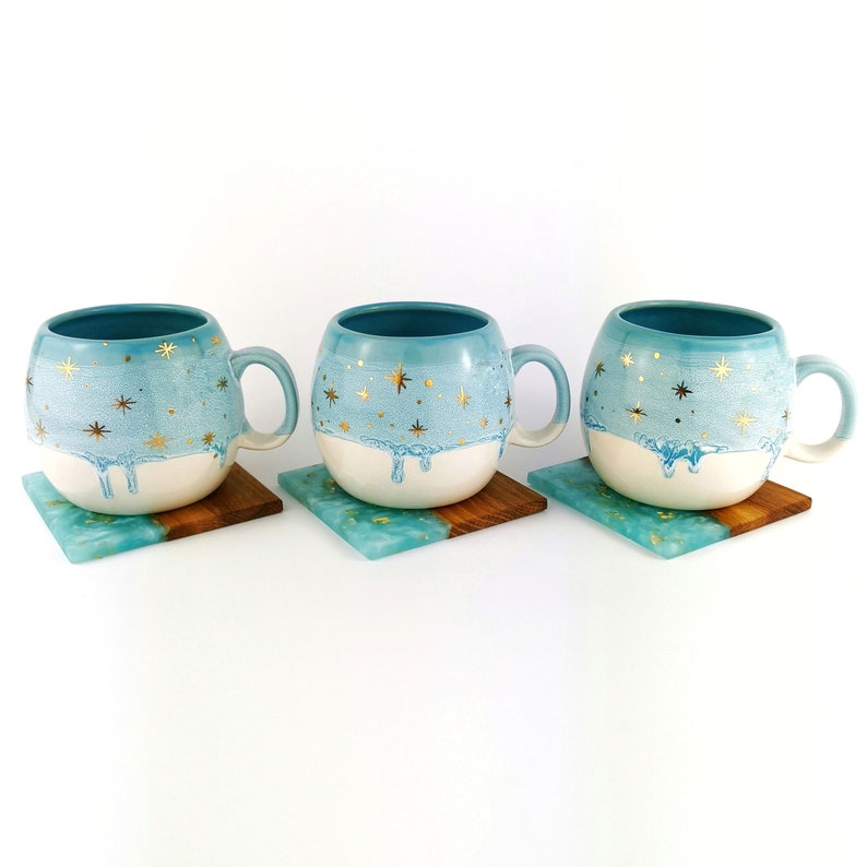 Ice Blue Barrel Mugs With Coasters - Ceramic Connoisseur