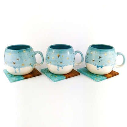 Ice Blue Barrel Mugs With Coasters - Ceramic Connoisseur
