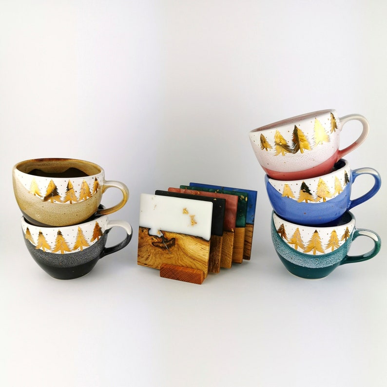 Gold Forest Cups With Coasters - Ceramic Connoisseur